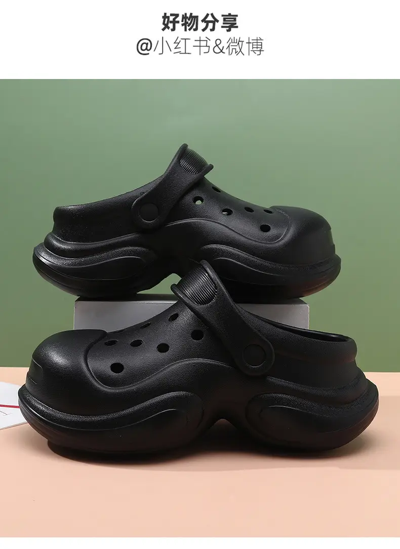 Summer Thick-soled Cave Shoes Women's Outdoor Height-increasing Breathable Solid Color Style Slippers Beach Non-slip Baotou Sandals — feature 17