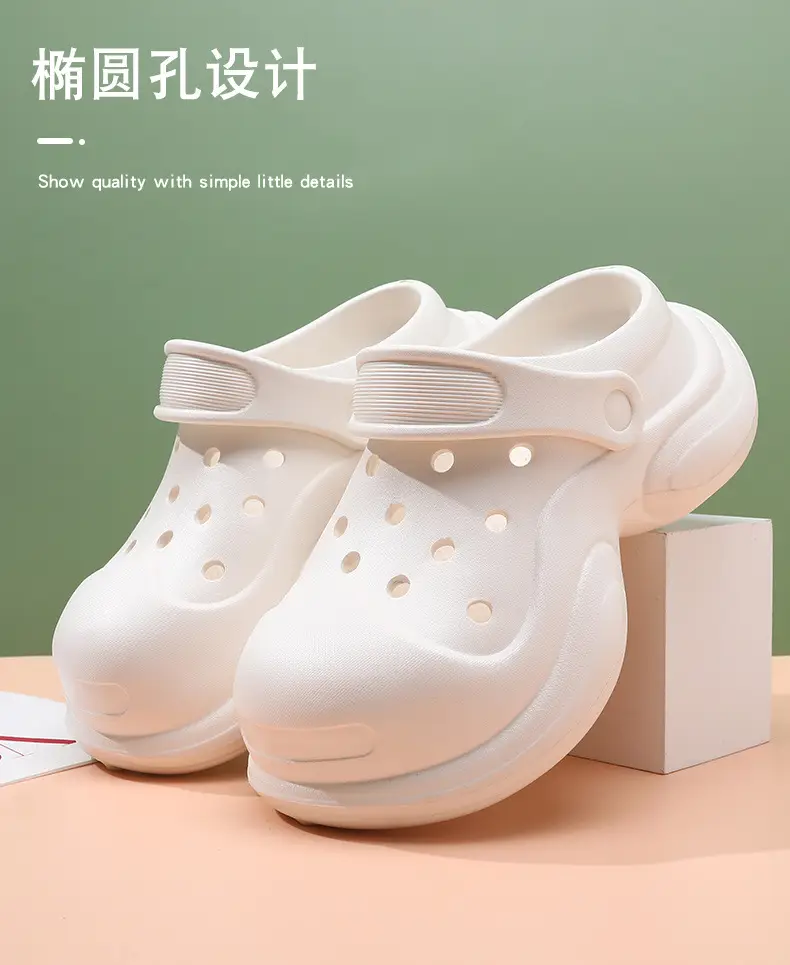 Summer Thick-soled Cave Shoes Women's Outdoor Height-increasing Breathable Solid Color Style Slippers Beach Non-slip Baotou Sandals — feature 5