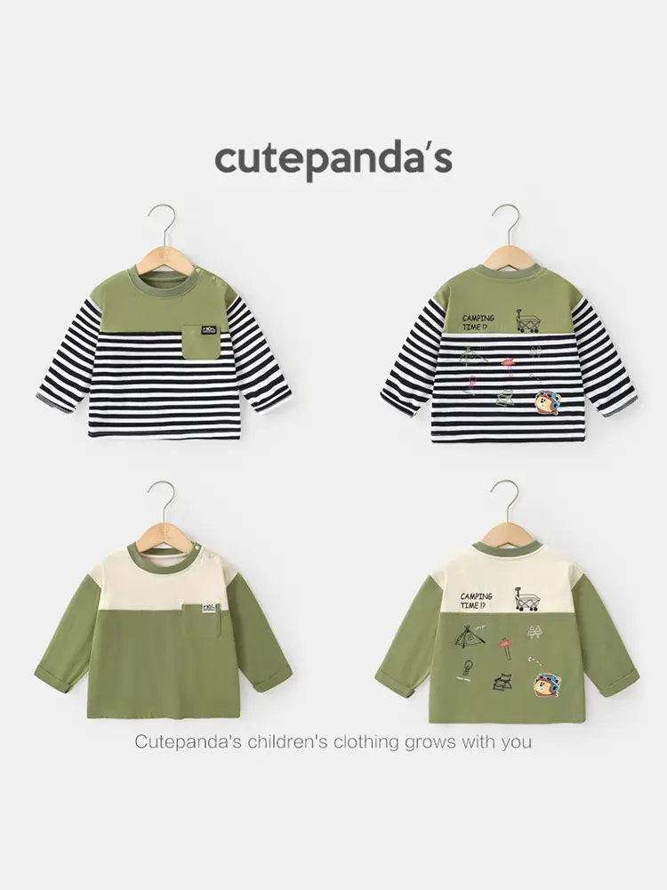 Baby Long Sleeve Striped T-Shirt Green White Spring Outfit
