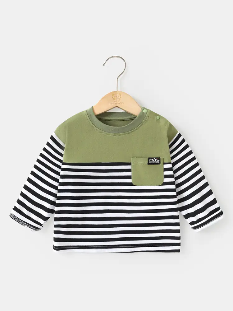 Baby Long Sleeve Striped T-Shirt Green White Spring Outfit