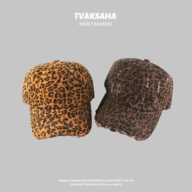Leopard Print Ripped Baseball Cap Women Wide Brim - Image 4