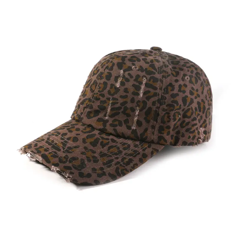 Leopard Print Ripped Baseball Cap Women Wide Brim - Image 7