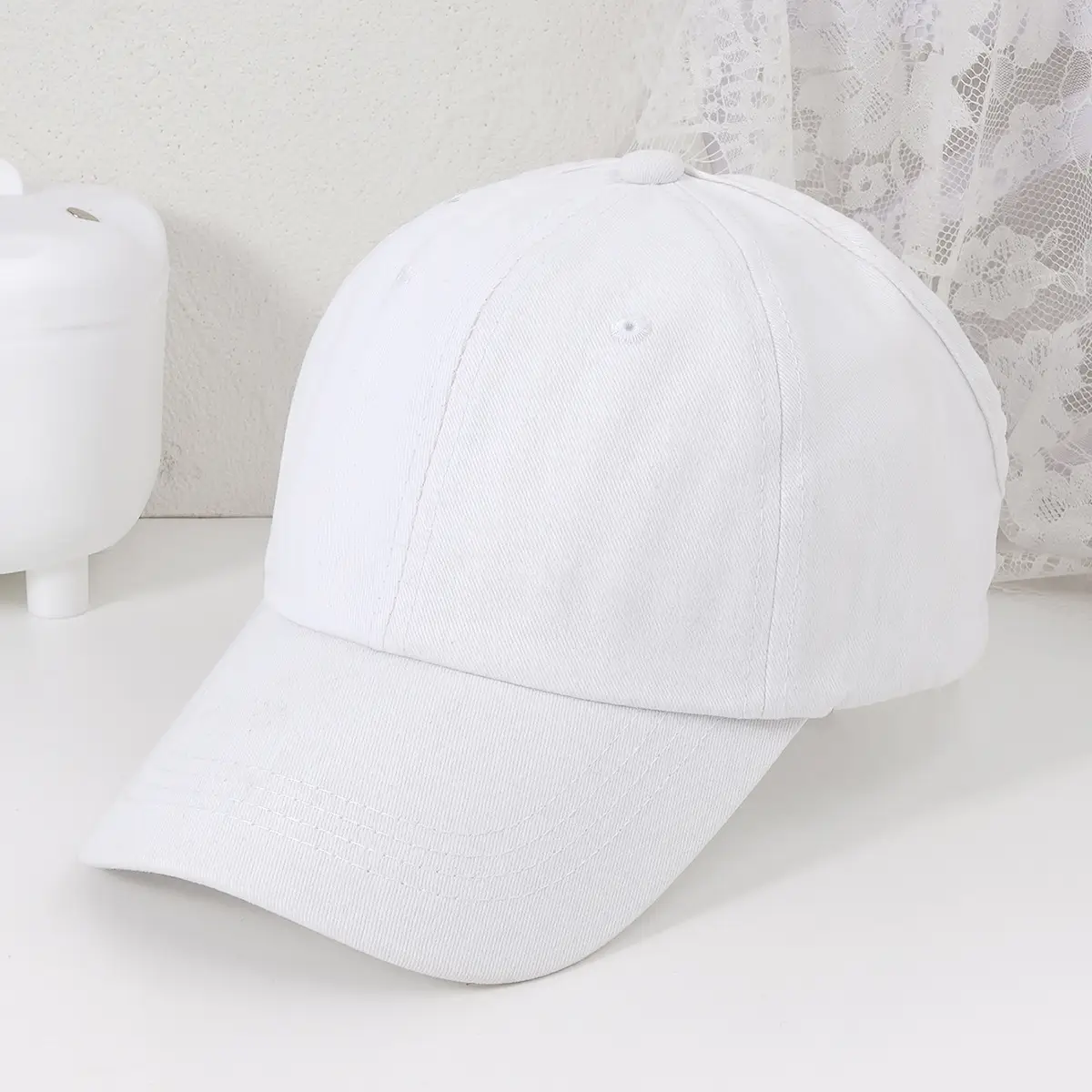 White Baseball Cap for Men Women Small - Image 2