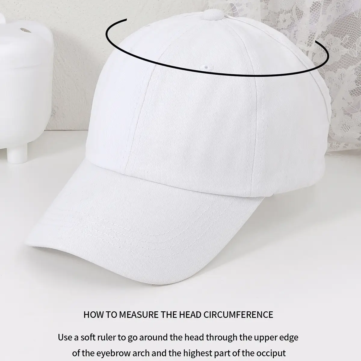 White Baseball Cap for Men Women Small - Image 3