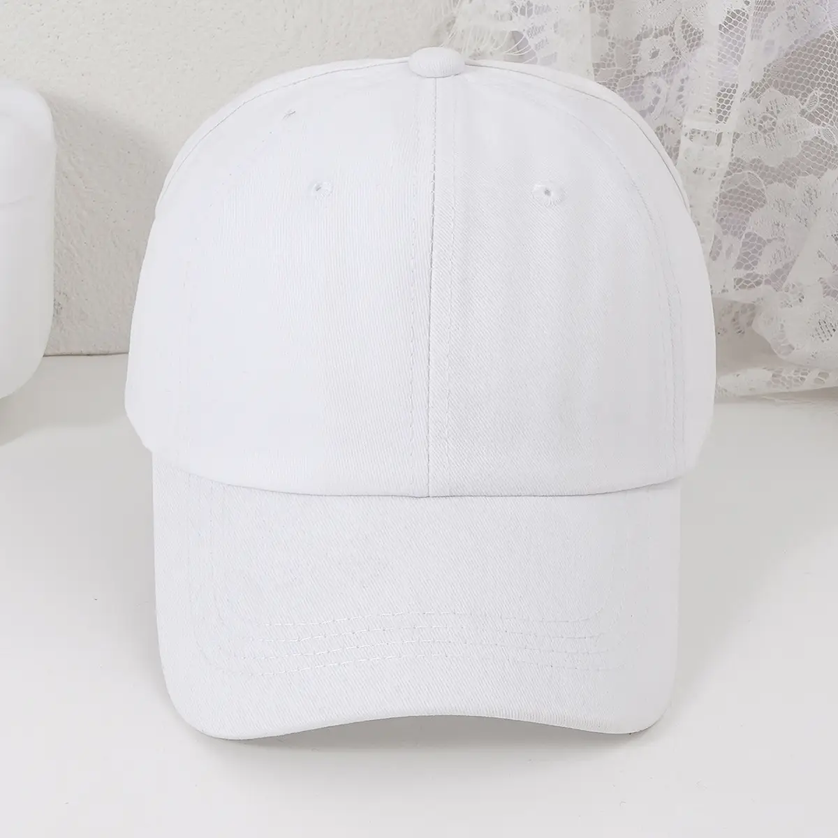 White Baseball Cap for Men Women Small - Image 5