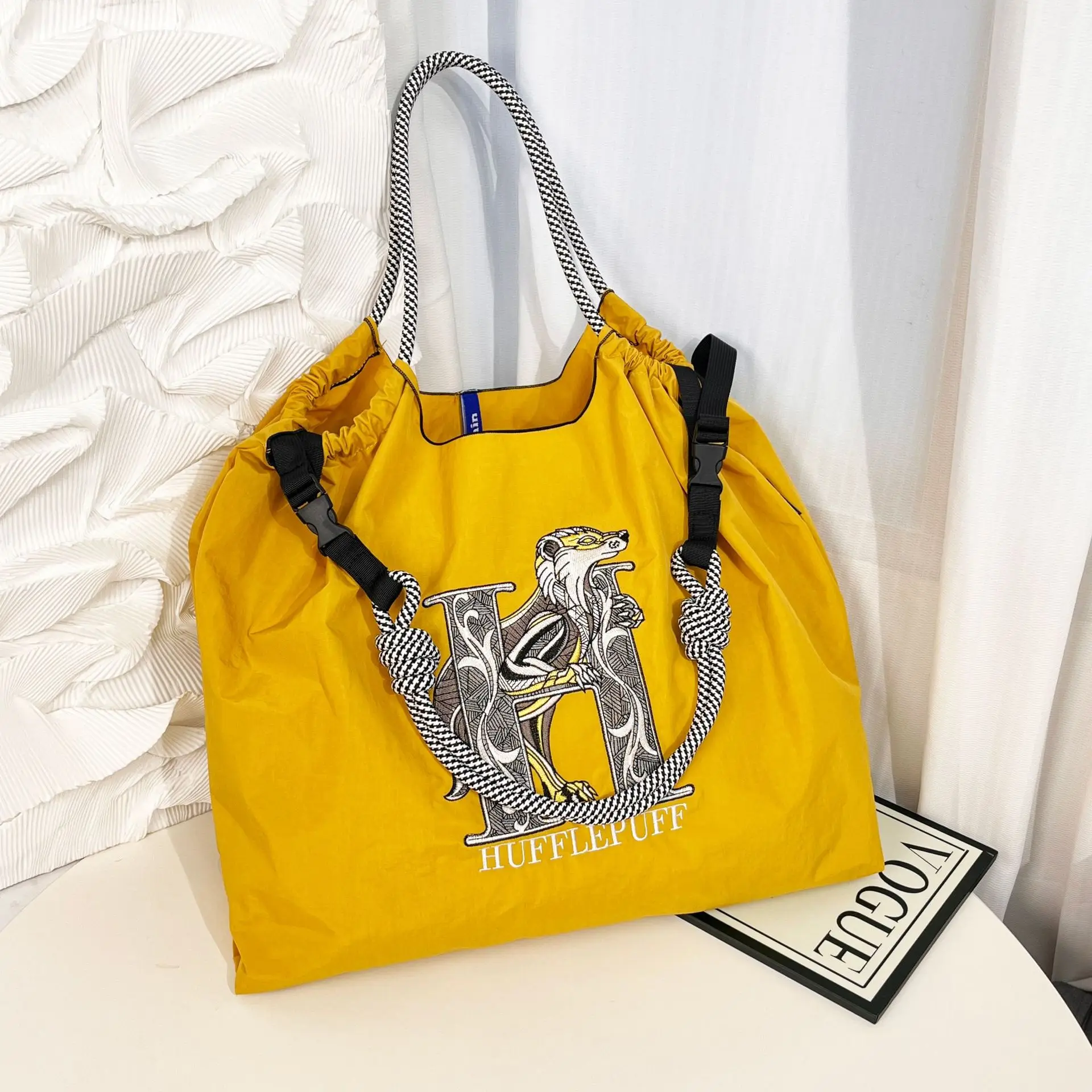 Yellow Embroidered Nylon Shoulder Bag Large Capacity - Image 15