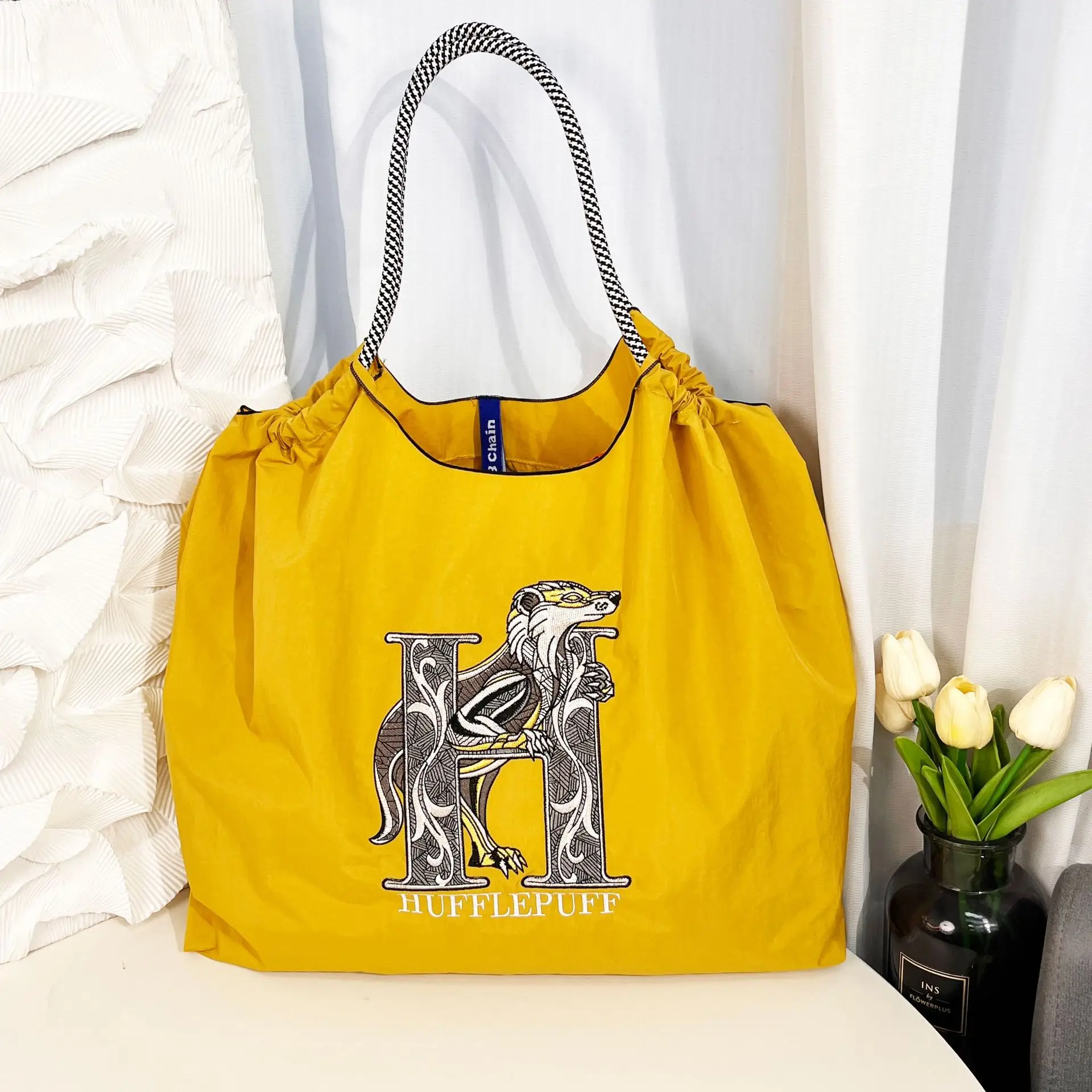 Yellow Embroidered Nylon Shoulder Bag Large Capacity - Image 17
