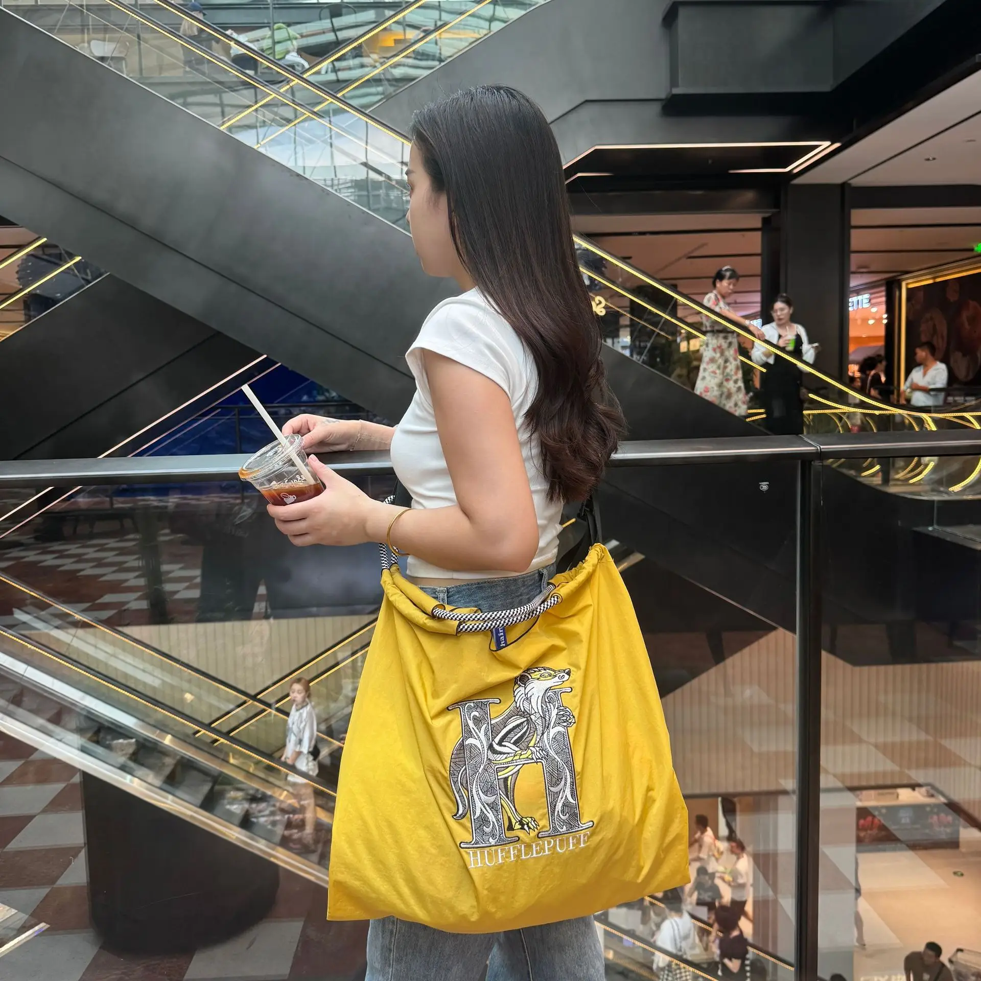 Yellow Embroidered Nylon Shoulder Bag Large Capacity — feature 10
