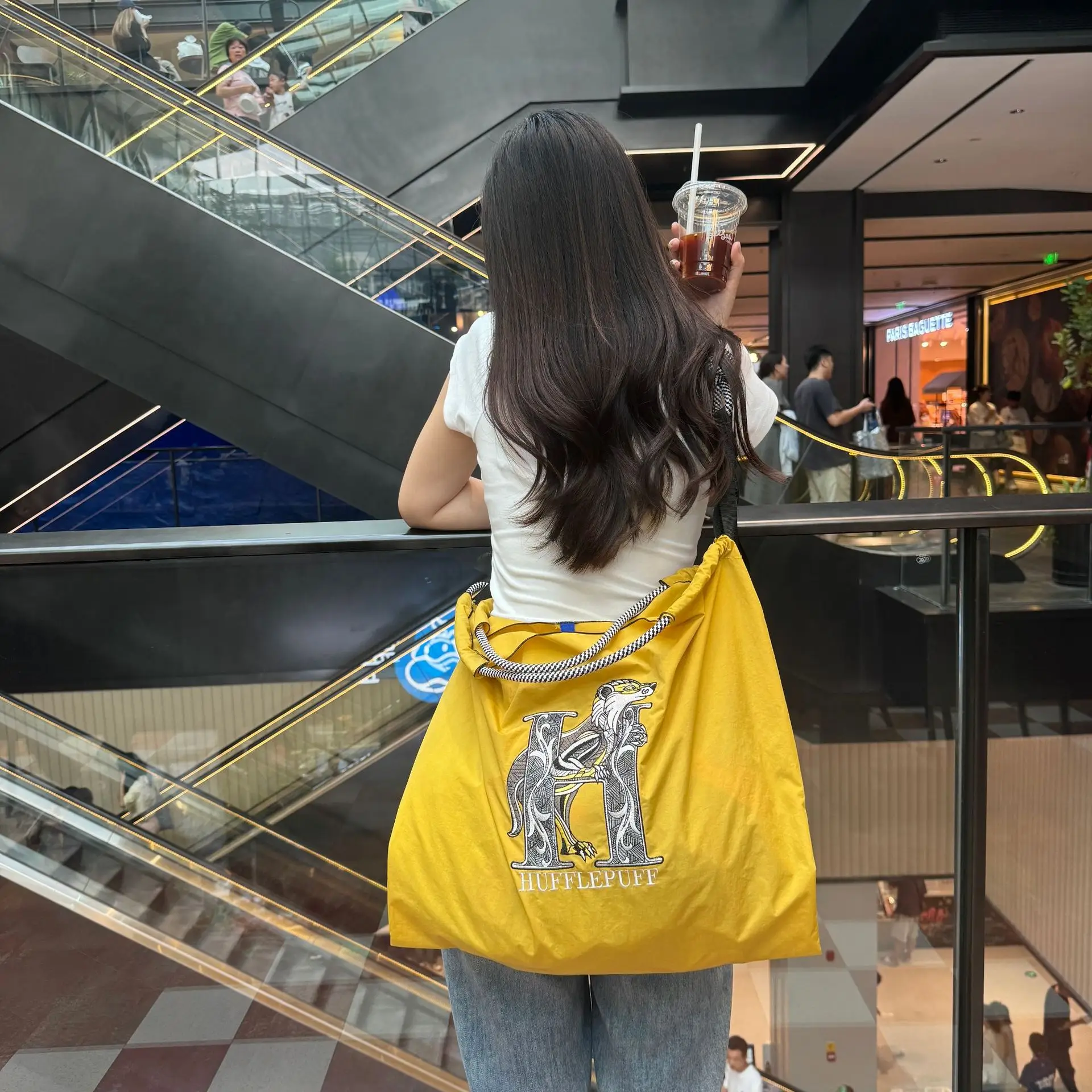 Yellow Embroidered Nylon Shoulder Bag Large Capacity — feature 9