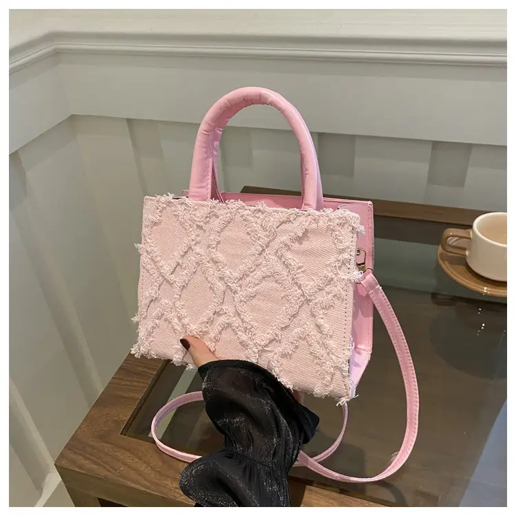 Pink Rhomboid Denim Bag Women's 2024 New Arrival - Image 3