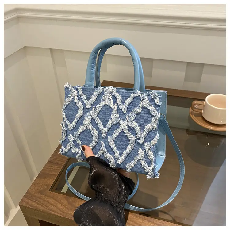 Pink Rhomboid Denim Bag Women's 2024 New Arrival - Image 4