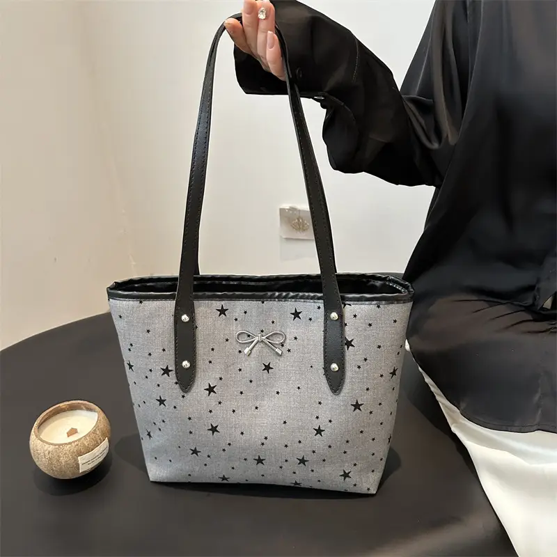 Black Polo Dot Bow Tote Bag for Women - Image 8