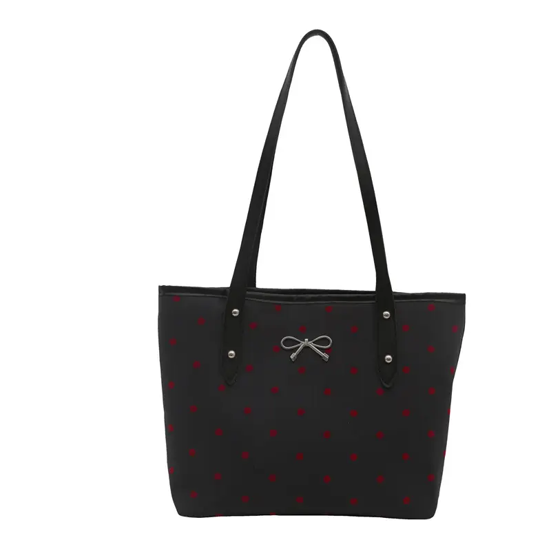 Black Polo Dot Bow Tote Bag for Women - Image 9