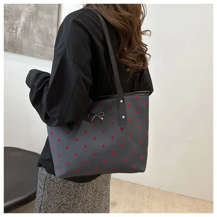 Black Polo Dot Bow Tote Bag for Women — feature 10