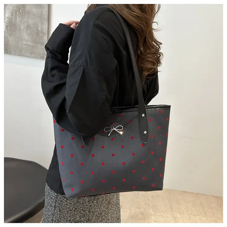 Black Polo Dot Bow Tote Bag for Women — feature 11