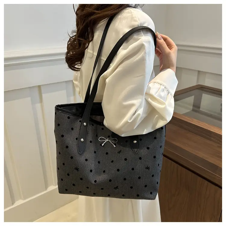 Black Polo Dot Bow Tote Bag for Women — feature 13