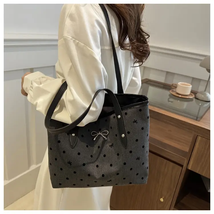 Black Polo Dot Bow Tote Bag for Women — feature 16