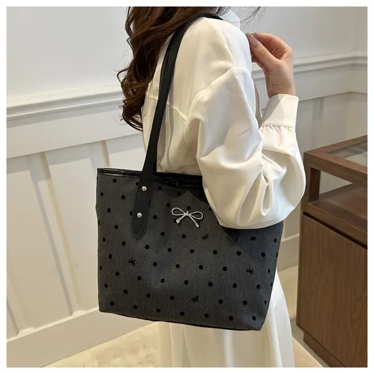 Black Polo Dot Bow Tote Bag for Women — feature 17