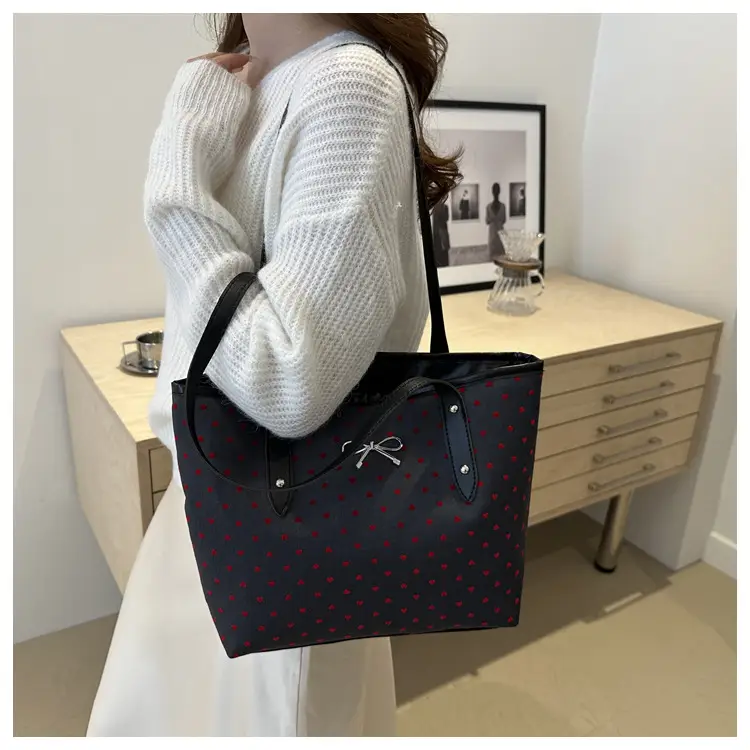 Black Polo Dot Bow Tote Bag for Women — feature 18