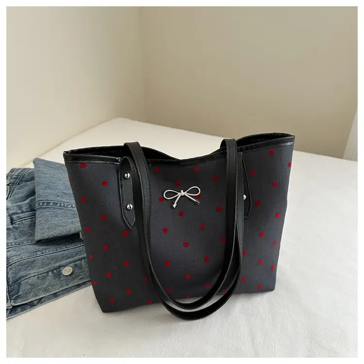 Black Polo Dot Bow Tote Bag for Women — feature 22