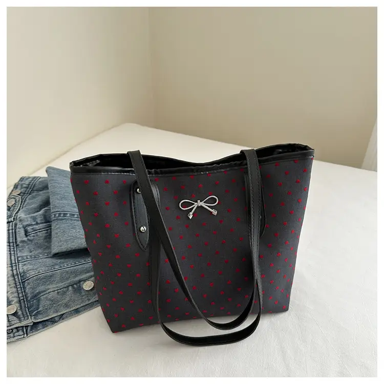 Black Polo Dot Bow Tote Bag for Women — feature 23