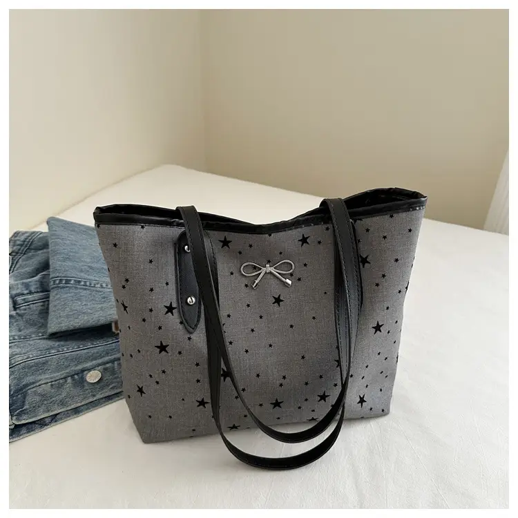 Black Polo Dot Bow Tote Bag for Women — feature 24