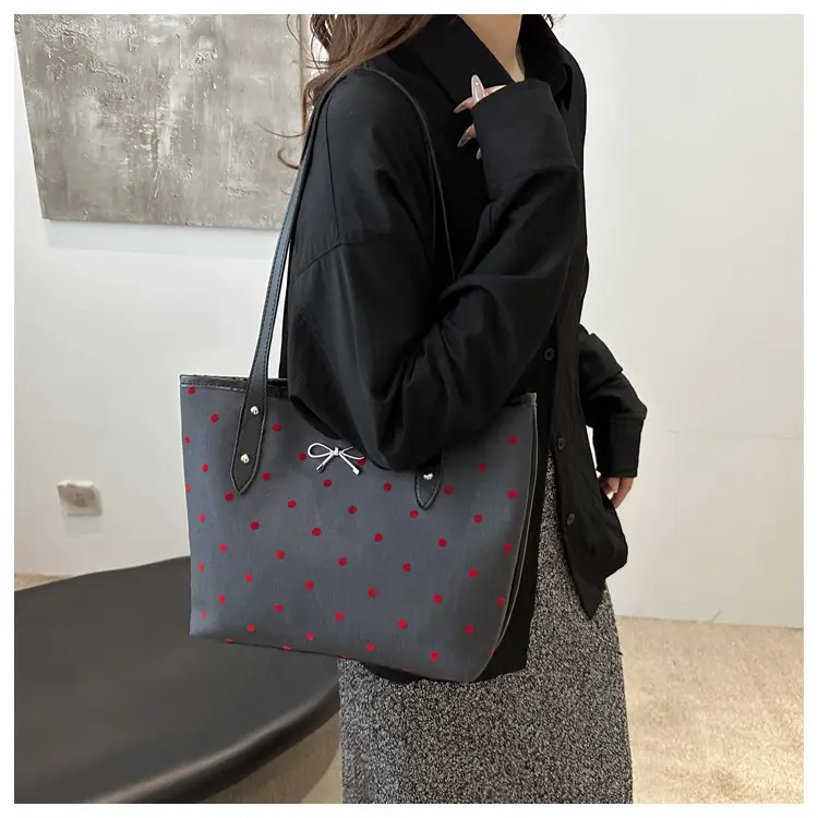 Black Polo Dot Bow Tote Bag for Women — feature 9