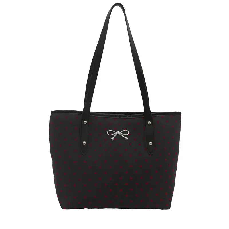 Black Polo Dot Bow Tote Bag for Women - Image 2