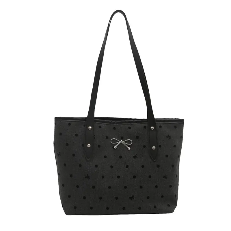Black Polo Dot Bow Tote Bag for Women - Image 4
