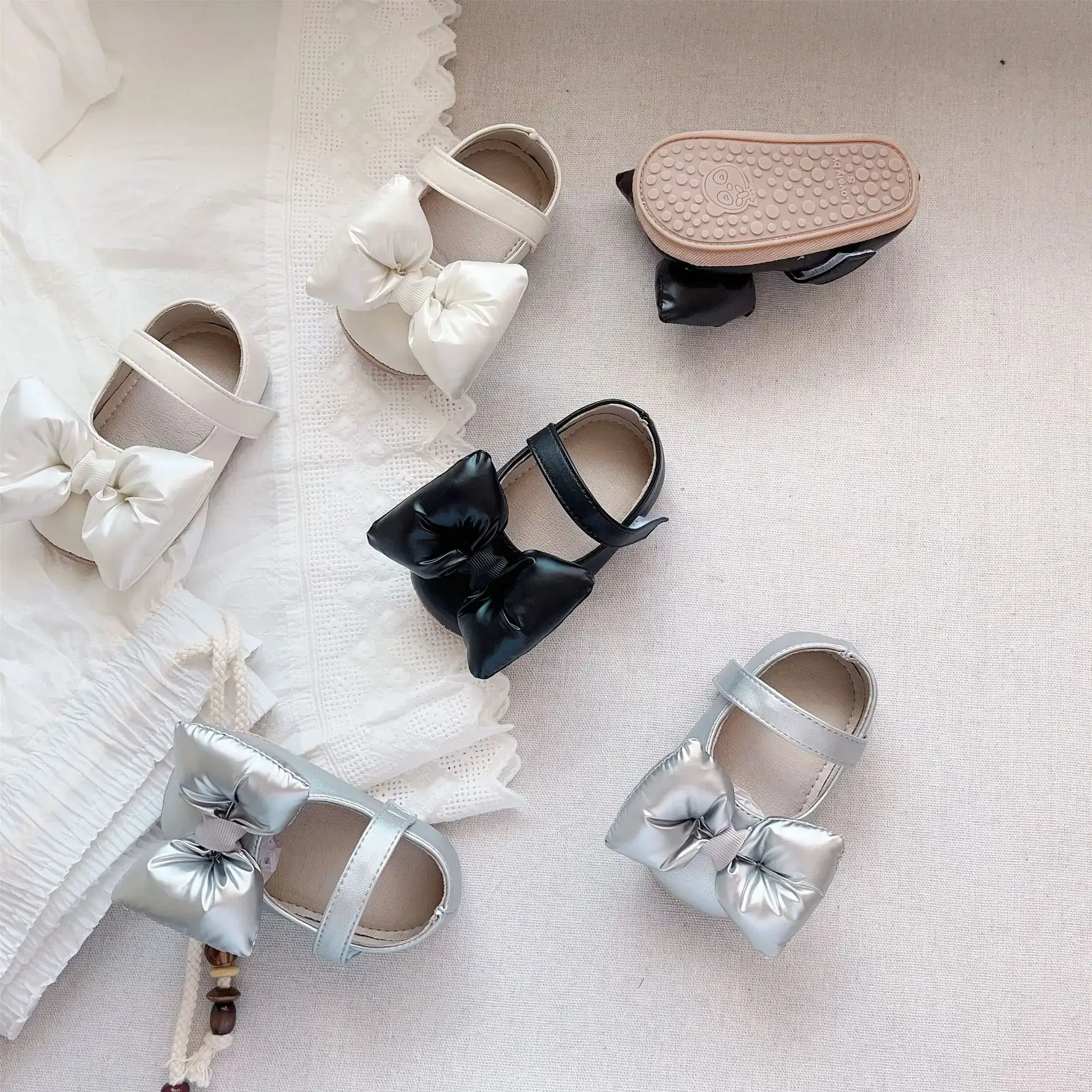 Korean Style Bow Baby Shoes White Non-Slip