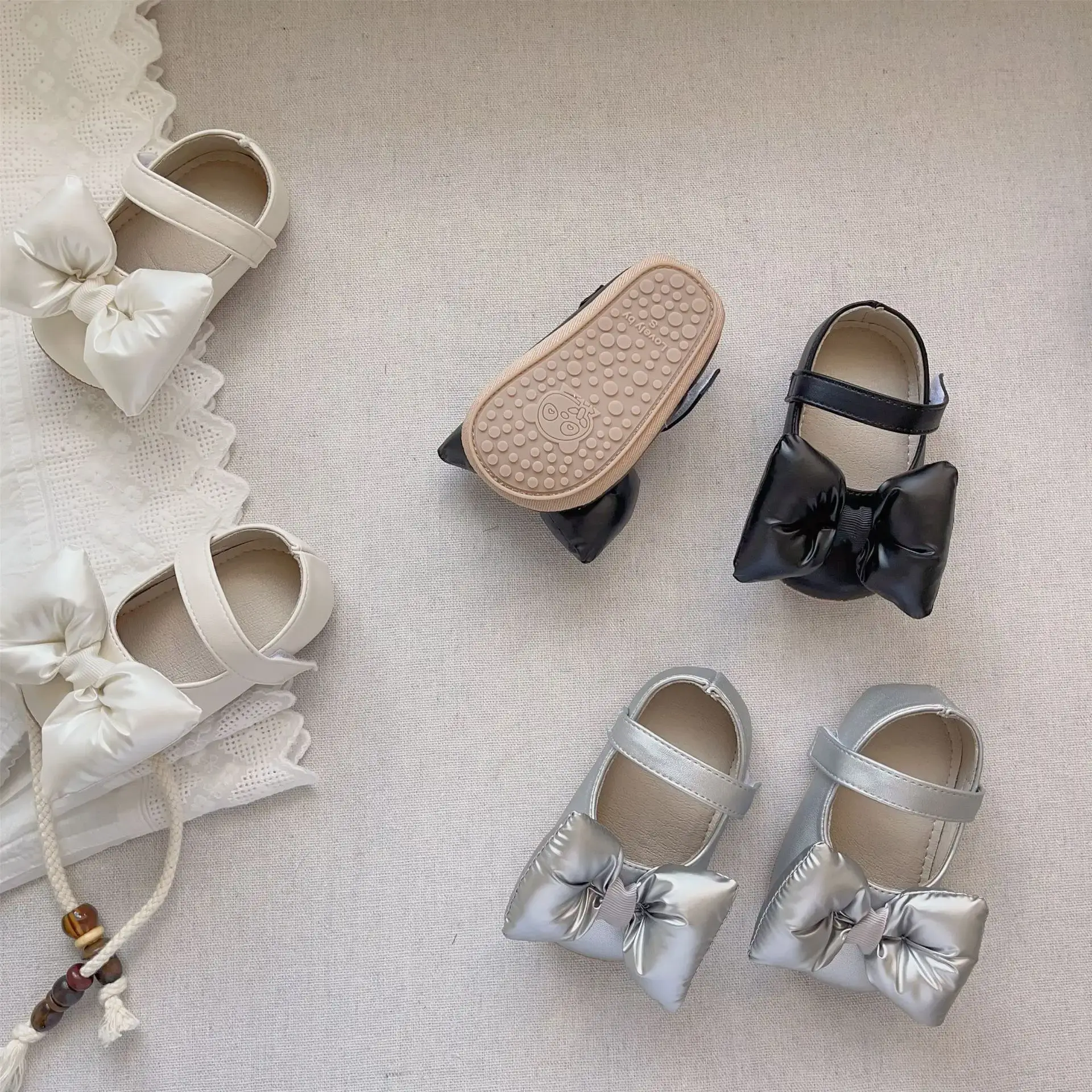 Korean Style Bow Baby Shoes White Non-Slip — feature 2