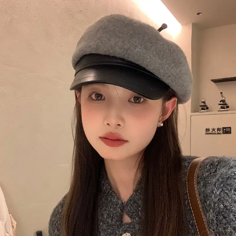 Women Wool Duck Cap Autumn Winter Brim Hat - Image 4