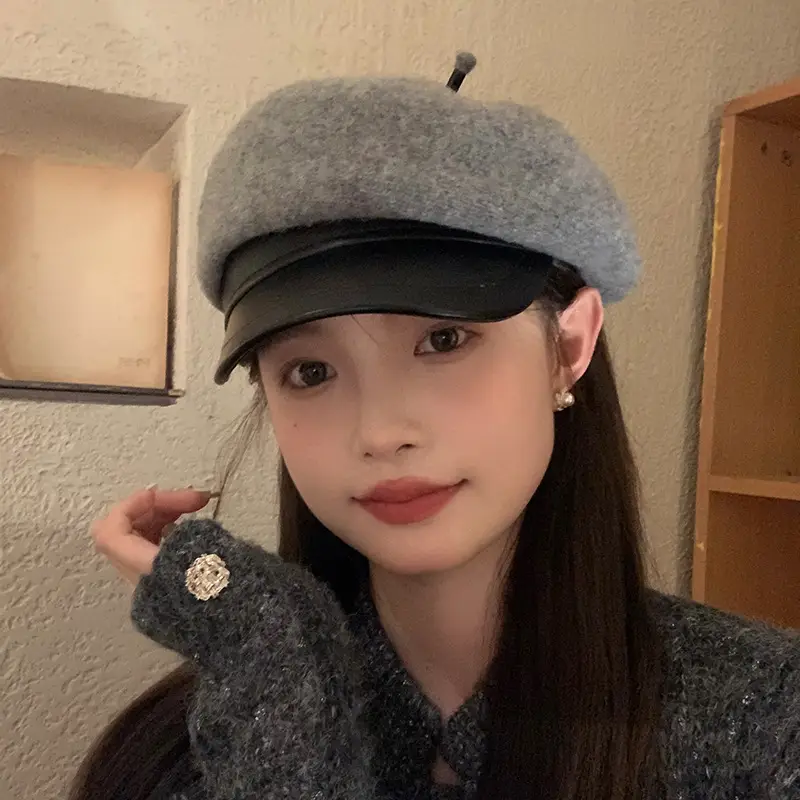 Women Wool Duck Cap Autumn Winter Brim Hat - Image 5