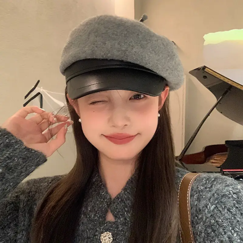 Women Wool Duck Cap Autumn Winter Brim Hat - Image 6