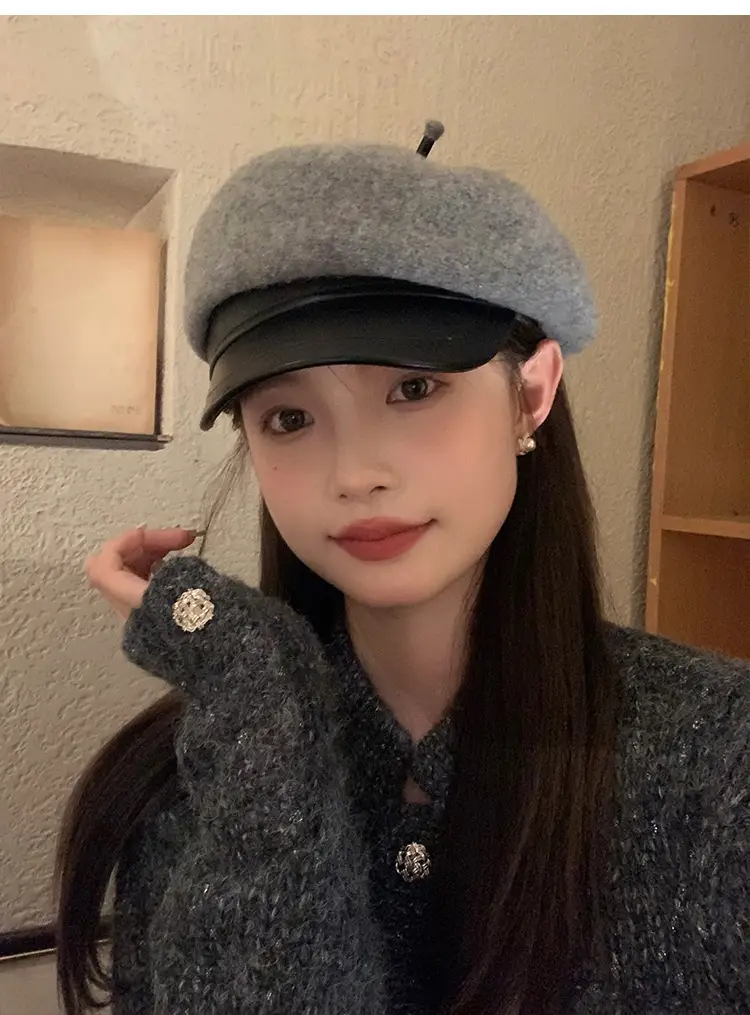 Women Wool Duck Cap Autumn Winter Brim Hat — feature 1