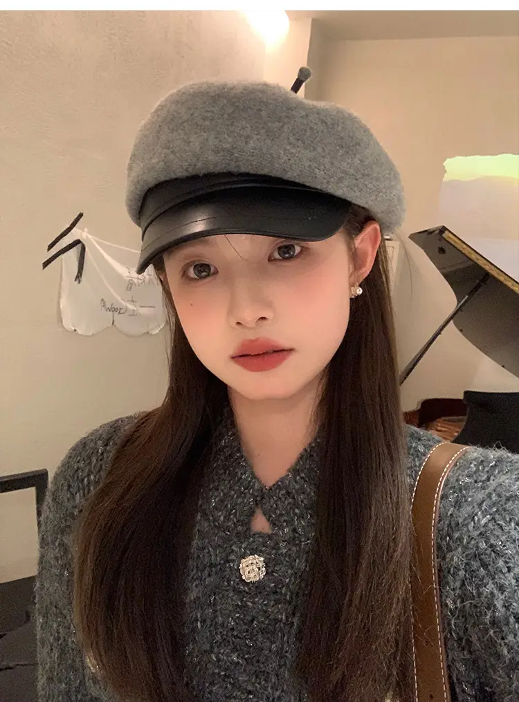 Women Wool Duck Cap Autumn Winter Brim Hat — feature 11