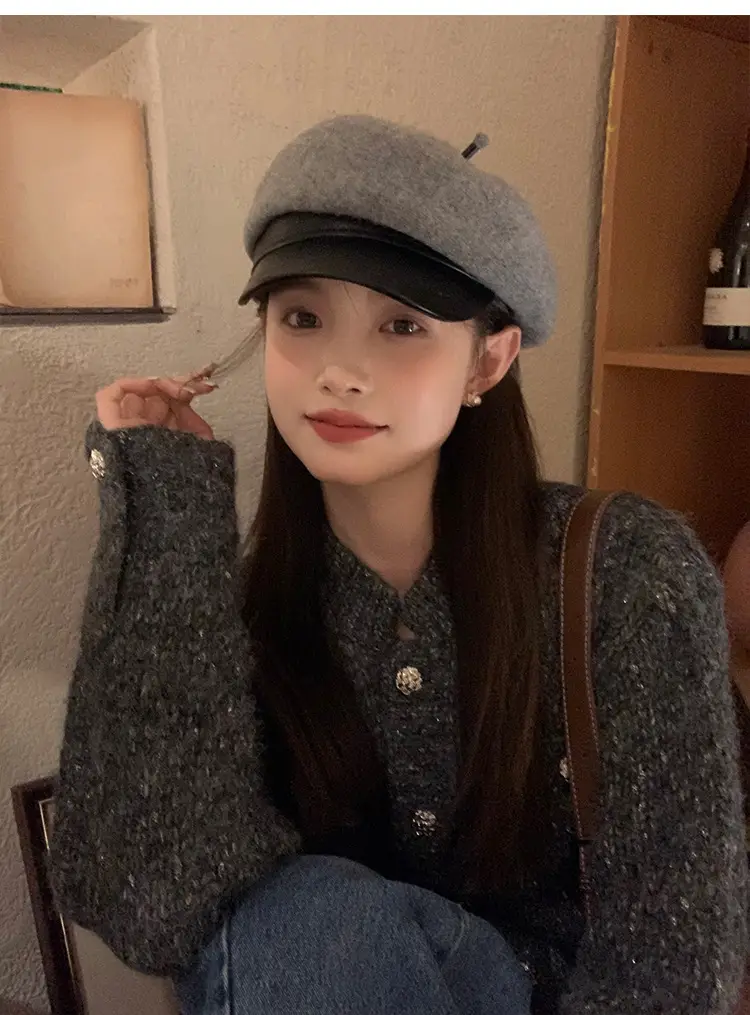 Women Wool Duck Cap Autumn Winter Brim Hat — feature 12