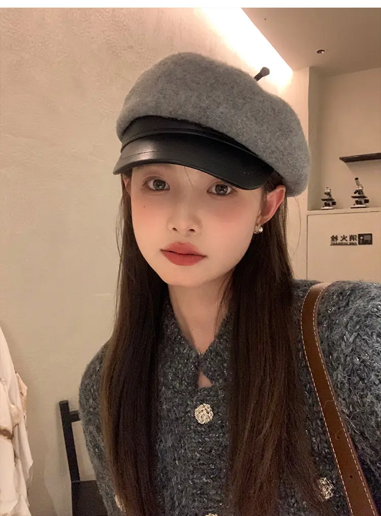 Women Wool Duck Cap Autumn Winter Brim Hat — feature 13