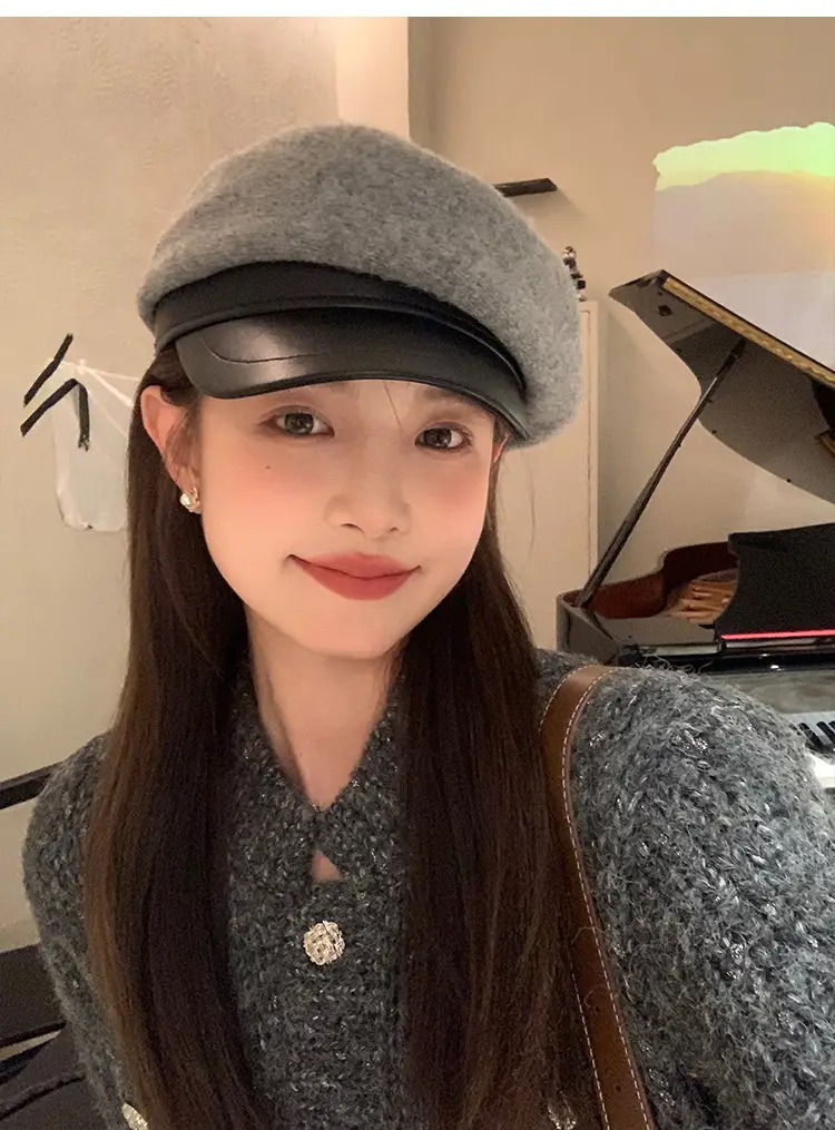 Women Wool Duck Cap Autumn Winter Brim Hat — feature 2