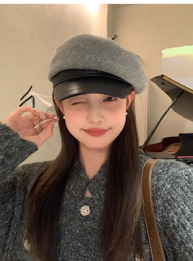 Women Wool Duck Cap Autumn Winter Brim Hat — feature 3