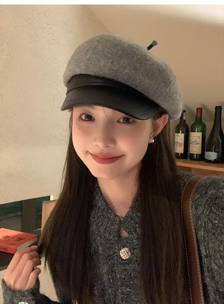 Women Wool Duck Cap Autumn Winter Brim Hat — feature 6