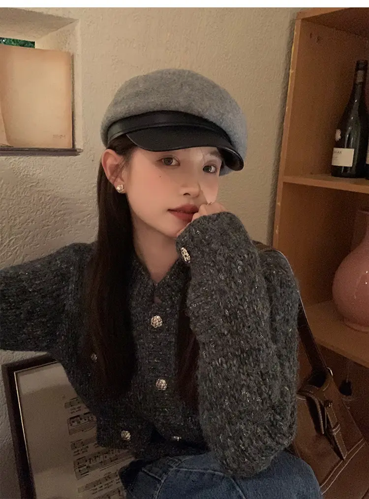 Women Wool Duck Cap Autumn Winter Brim Hat — feature 8