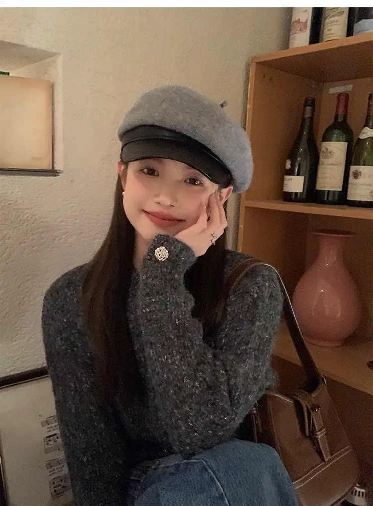 Women Wool Duck Cap Autumn Winter Brim Hat — feature 9
