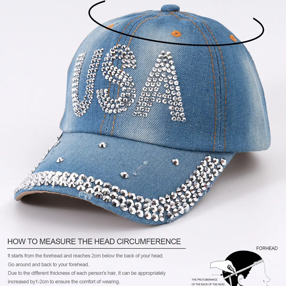 USA Rhinestone Letter Baseball Cap for Men Women