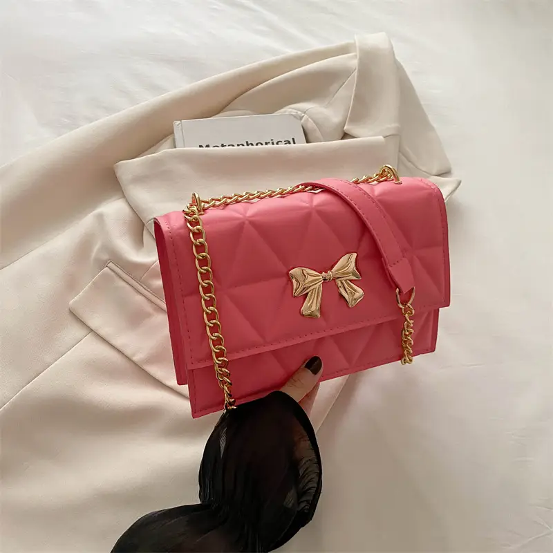 Pink Quilted Chain Shoulder Bag for Women - Image 6