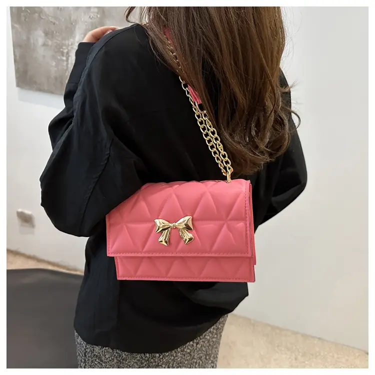 Pink Quilted Chain Shoulder Bag for Women — feature 11