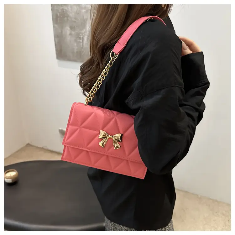 Pink Quilted Chain Shoulder Bag for Women — feature 12