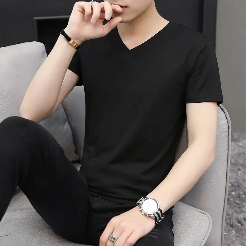 Men's V-Neck Mercerized T-Shirt Summer Ice Silk Quick Dry - Image 11
