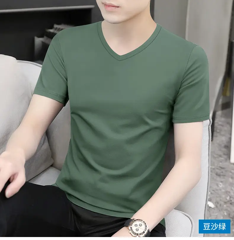 Men's V-Neck Mercerized T-Shirt Summer Ice Silk Quick Dry — feature 17