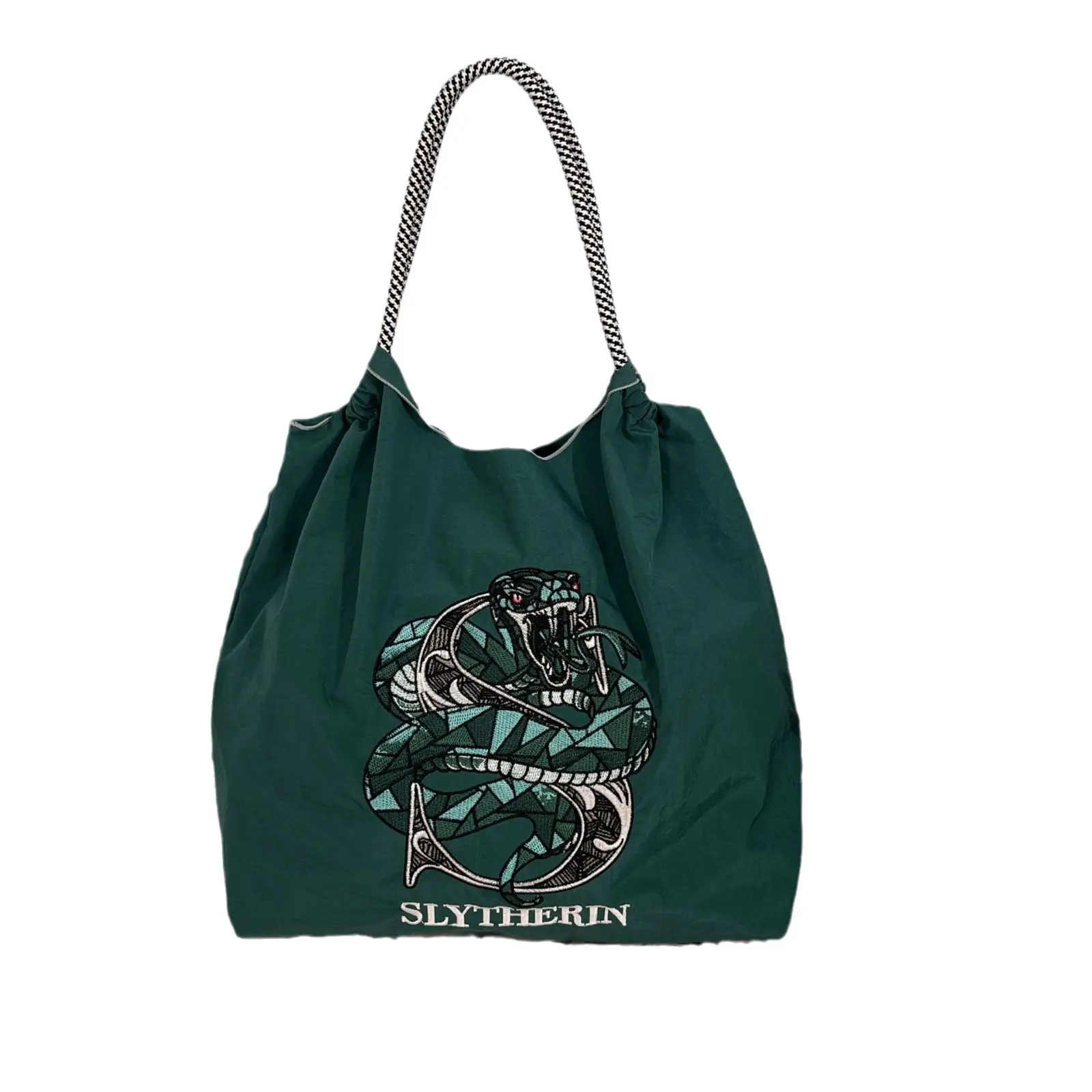 Green Embroidered Nylon Shopping Bag Large Capacity - Image 17